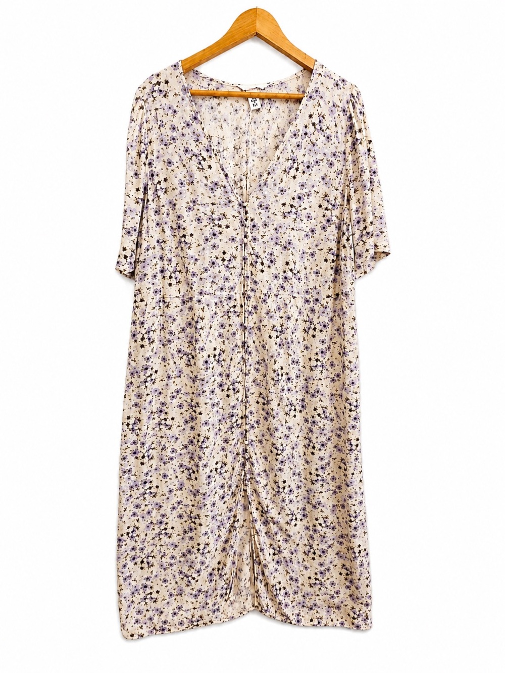 H&M Cream Purple Floral Button Front Sundress XXL 100% Viscose Boho Cottagecore